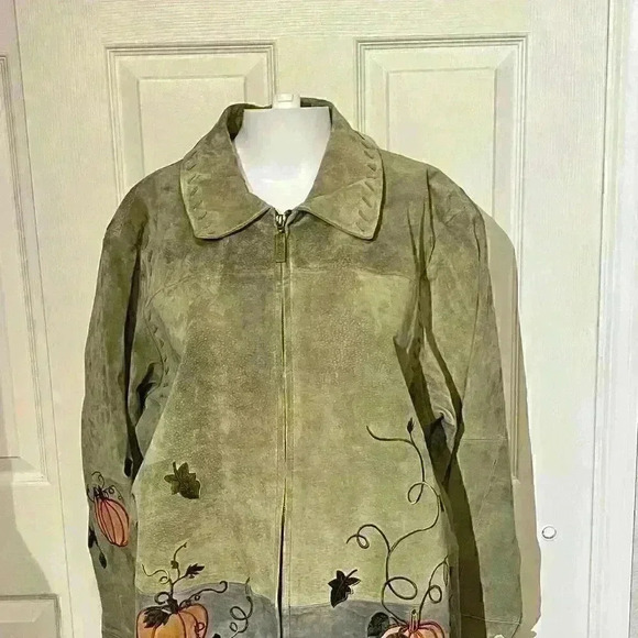 Vintage Quacker Factory Harvest Zip Halloween Pumpkin Leather Jacket Womens 1X - Picture 10 of 15